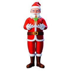 3D character of santa claus showing gingerbread,presenting, Merry Christmas and Happy New Year, 3d illustration and rendering