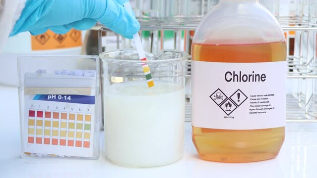 Chlorine in chemical container, PH test, chemical in the laboratory and industry, Raw materials used in production or analysis