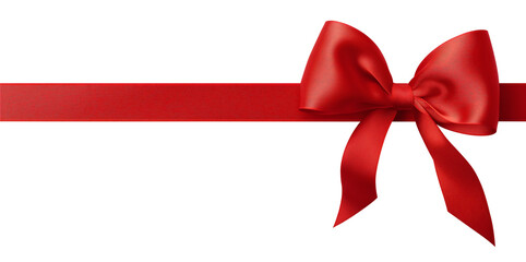 Red satin ribbon. Gift wrapping, decorative bow knot red ribbon. Transparent background. PNG. Generative AI - obrazy, fototapety, plakaty