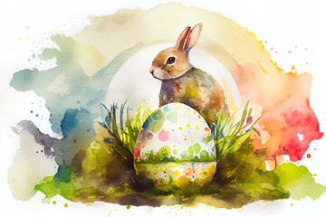 Easter bunny watercolor background. AI generated