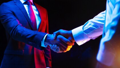 Good deal. Close-up of two business people shaking hands while sitting at the working place....