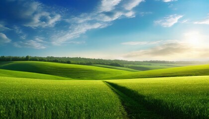 Fototapeta premium Natural scenic panorama green field 