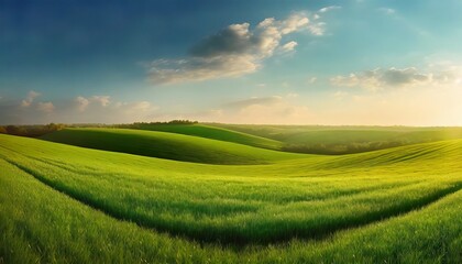 Natural scenic panorama green field