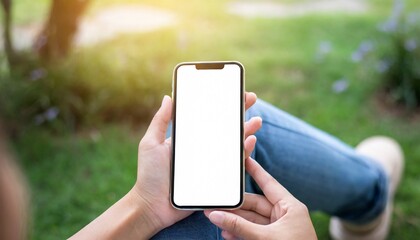 Smart technology hold smartphone screen blank phone mobile internet finger communication hand