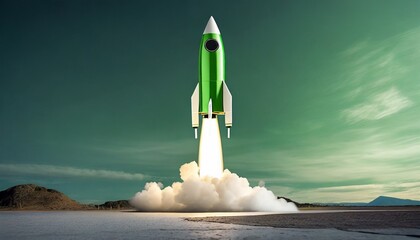 Green rocket launching, text space 
