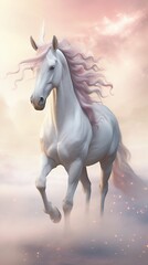 Obraz na płótnie Canvas Majestic Unicorn in Mystical Foggy Landscape. Generative ai