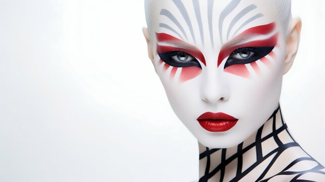 Avant-Garde Makeup with Geometric Patterns and Bold Colors. Generative ai