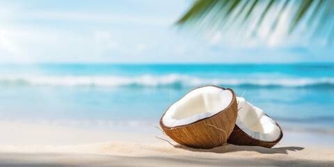 Fototapeta na wymiar Tropical Coconut on a Pristine Beach. Generative ai