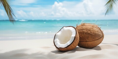 Tropical Coconut on a Pristine Beach. Generative ai