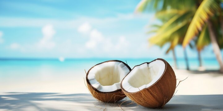 Tropical Coconut on a Pristine Beach. Generative ai