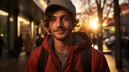 Fototapeta premium A young smiling man on a city street