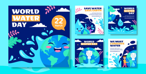 Water Day Social Media Post Flat Cartoon Hand Drawn Templates Background Illustration