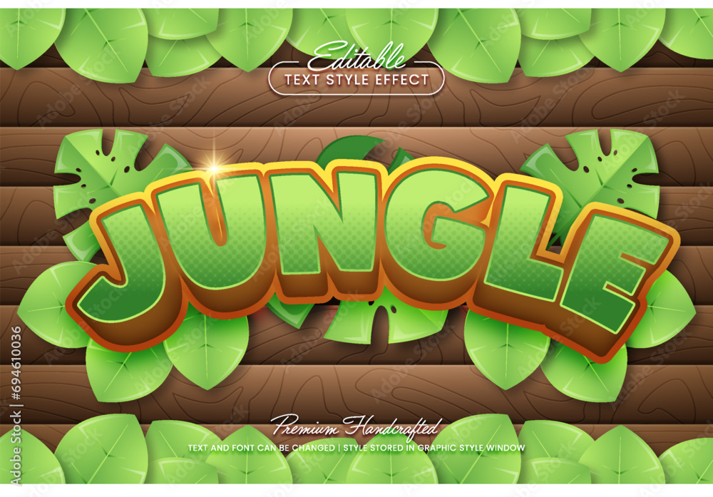 Poster tropical jungle editable 3d vector text style effect, suitable for creating eye-catching text graphi