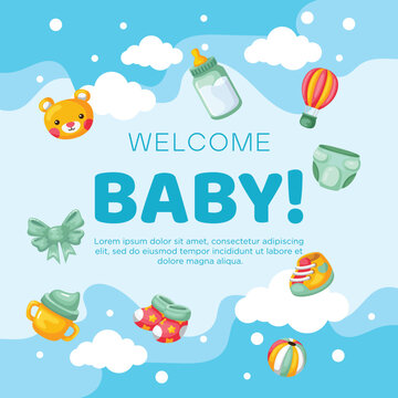 Hand drawn baby announcement background design