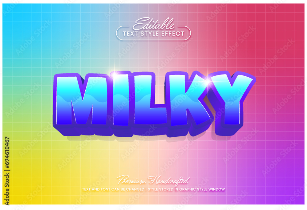 Poster milky blue editable 3d vector text style effect, suitable for creating eye-catching text graphics fo