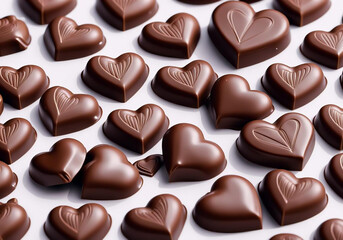 Fototapeta premium Heart shaped chocolate candies for festive occasions. Chocolate time. AI generated