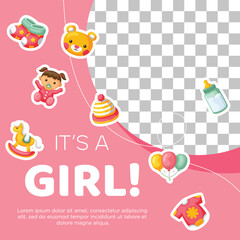 Template hand drawn baby announcement background with photo