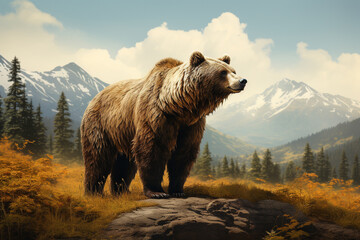 Brown bear, on a natural habitat background - obrazy, fototapety, plakaty