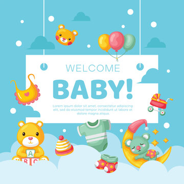 Hand-drawn baby announcement background design