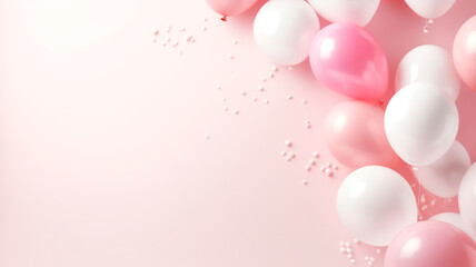 pink rosa und weiße Ballons mit Platz für Text. Querformat 16:9. Generative Ai.
 - obrazy, fototapety, plakaty