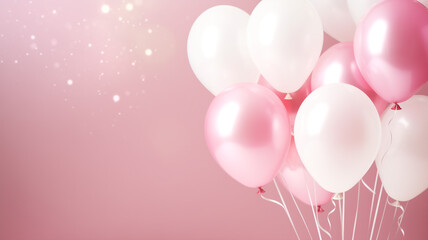 pink rosa und weiße Ballons mit Platz für Text. Querformat 16:9. Generative Ai.

