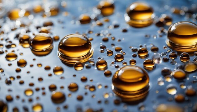 Close Up Of Oil Drops On Water Surface With Shallow Depth Of Field