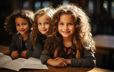 Obraz premium A group of european children are being at school lesson