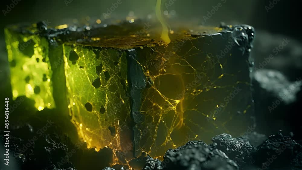 Poster closeup of the tiny fissures and cracks forming in a solid block of plutonium239, as it rapidly heat