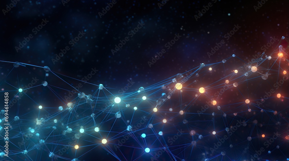 Poster online social network, background 3d illustration. lines and dots connection technology background, 
