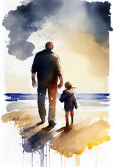 Father day watercolor background. AI generated - obrazy, fototapety, plakaty