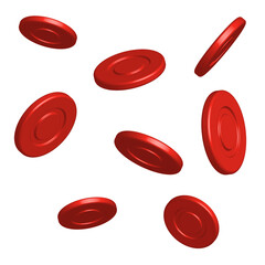 Red poker chips in the air on a white background. Vector illustration.
