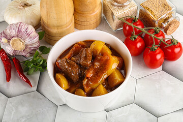 Homemade beef hungarian goulash with potato
