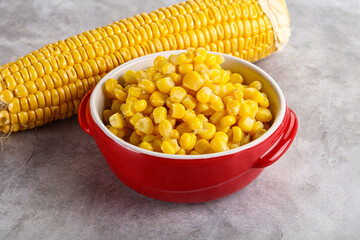 Marinated corn in the bowl