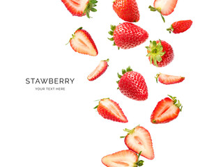 Creative layout made of strawberry on the white background. Flat lay. Food concept. Macro concept.	