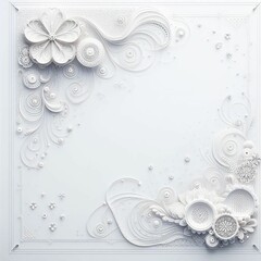 white background with frame and flowers