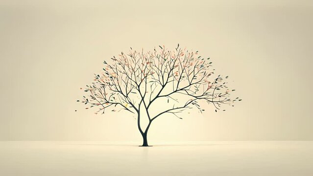 A tree with branches growing in the same direction, symbolizing the homogeneity and lack of new ideas in groupthink. minimal 2d animation Psychology art concept