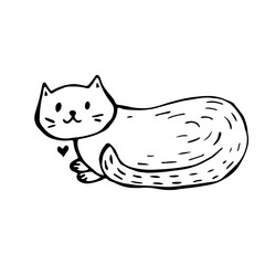Sitting cat in doodle style on isolated white background.Vector.