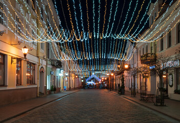 View of the main tourist pedestrian street of the historical center of the city Sovetskaya Street...