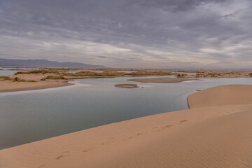 Gobi desert and the river near Wuhai, Inner Mongolia, China