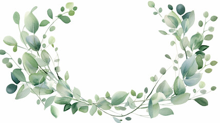 Watercolor modern decorative element. Eucalyptus round Green leaf Wreath, greenery branches, garland, border, frame, elegant watercolor isolated on white background