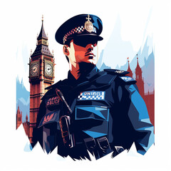 Flat vector illustration, a London Police officer, white background