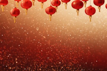 Chinese New Year photo realistic Lantern on glitter gold paper Background. Generative AI.