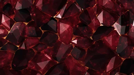 Tafelkleed An abstract and seamless pattern featuring glossy dark red crystal stones resembling red rubies, designed for use as backgrounds, banners, and tiles © Matthew