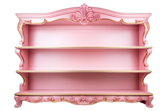 Luxury Pink Empty bookcase Shiny With Floral on white background On Transparent Background - Powered by Adobe