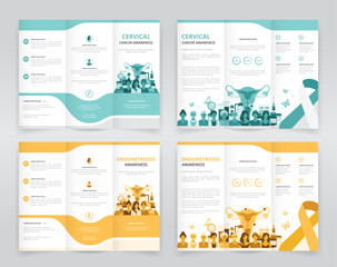 Trifold brochure, pamphlet or triptych leaflet templates ideal for raising awareness of women’s health issues such as cervical cancer or endometriosis - obrazy, fototapety, plakaty