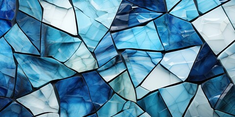 Abstract blue mosaic marble tile background. Texture broken glass swirling rock design. Cold stained glass geode formation. 