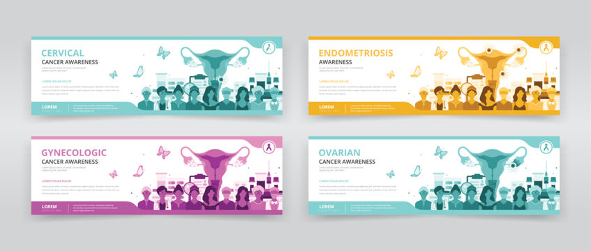 Web banner or header templates ideal for raising awareness of women’s health issues such as cervical or ovarian cancers, endometriosis, or any other gynecologic cancers