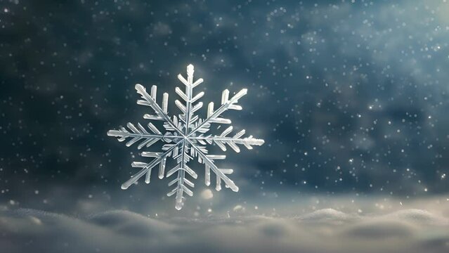 Minimal animation of a snowflake falling and accumulating into a delicate snowstorm.