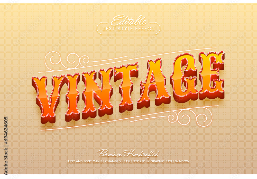 Poster vintage retro editable 3d vector text style effect on gradient background, suitable for creating eye