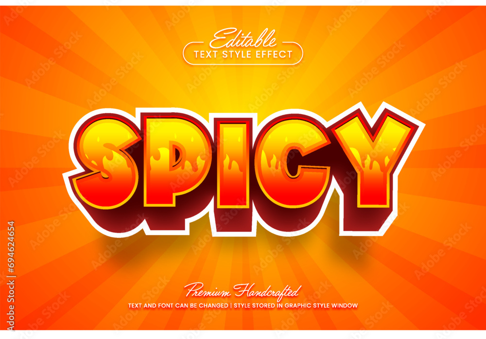 Poster red hot burning spicy editable 3d vector text style effect, suitable for creating eye-catching text 